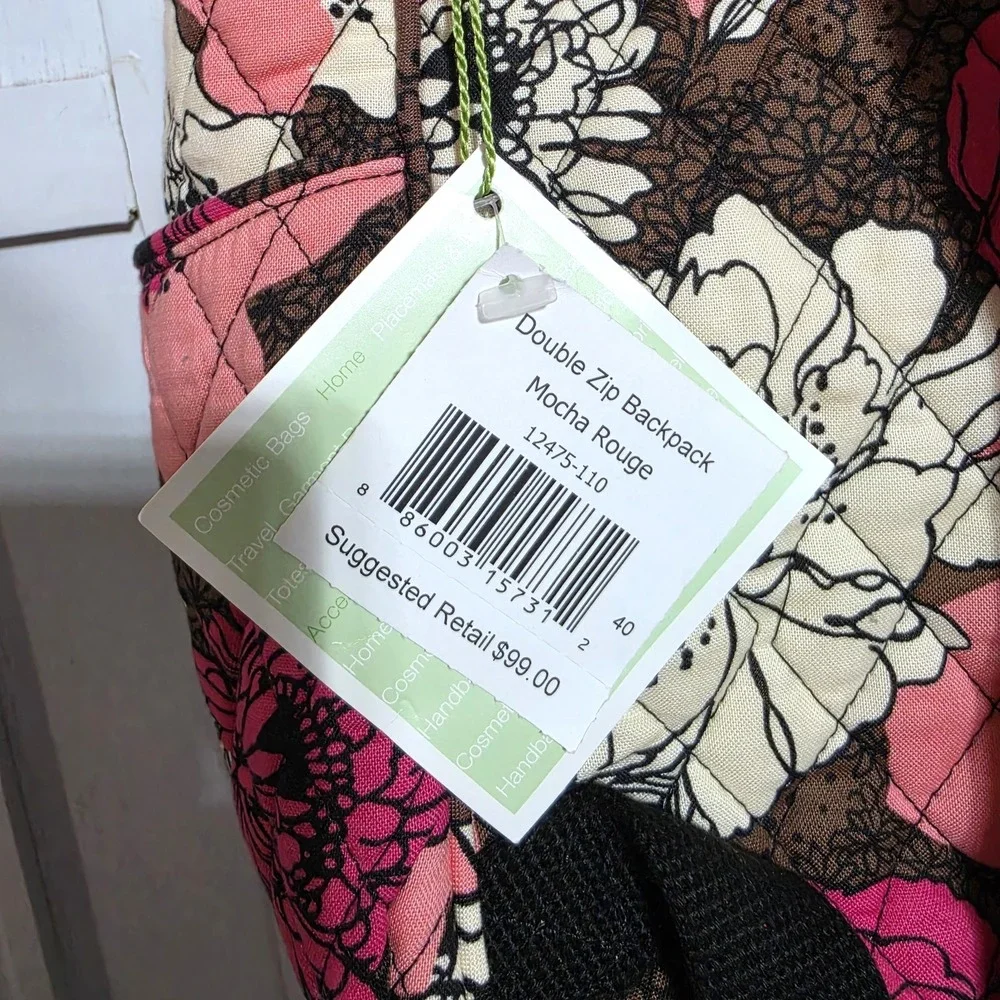 Vera Bradley Double Zip Backpack in RETIRED Mocha Rouge Pattern NWT